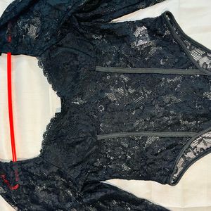 Black Sweetheart Neck Lace Bodysuit Newme