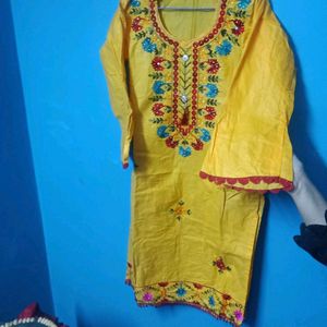 Haldi Embroidery Suit With Dubatta