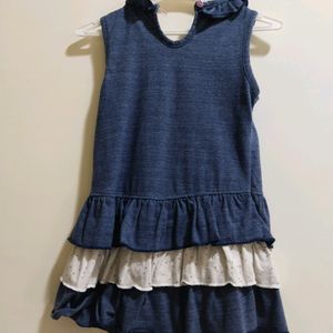 Navy Blue White Baby Frock For 20 Size Girl