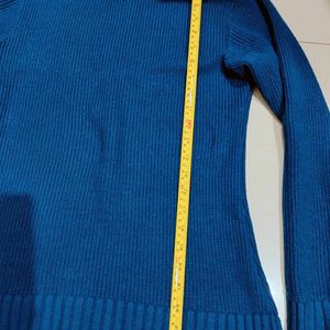 Natural Wool Prussian Blue Turtle Neck Sweater