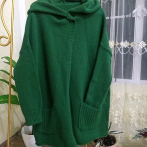 Green Hooded Winter Cardigan