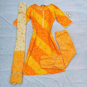 Libas Yellow Ombre Bandhani Kurta Set