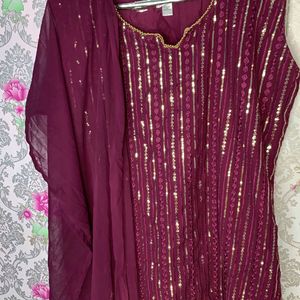 Purple Sequins Kurti Set