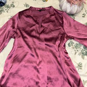 PINK SNATCHED WAIST SATIN TOP FOR WOMEN