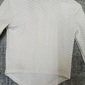 Bershka White Mid Necked Full Fleeved Fitted Top