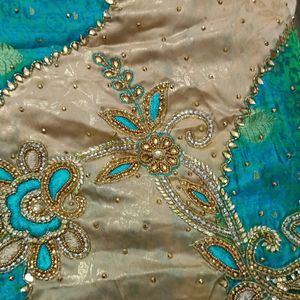 Heavy Stone Work Saree With Stitched Blouse