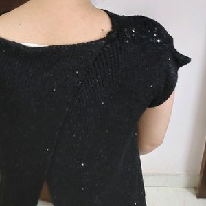 Zara Sequin Split Back Knit Top