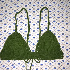 Crochet Bra Top_ Olive Green