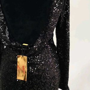 H&M Black Sequined Deep Backles Party Dress