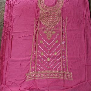 Pink Cotton Bandhani Dress Material