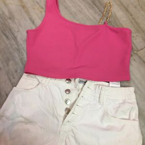 One Shoulder Pink Crop Top