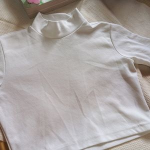 Turtle Neck White Crop Top