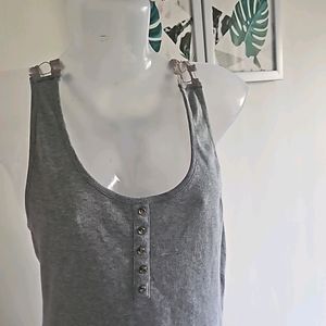 New Grey Lace Back Top