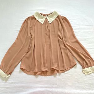 Peach Pearl Details Peter Pan Soft Korean Top