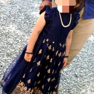 Rich Gold Work Navy Blue Frock 5year