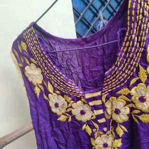 Yellow N Purple Sleeveless Kurti