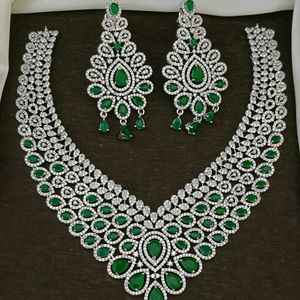 American Diamond Emrald Necklace Set