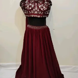 Burgundy Lehenga With Stitch Blouse And Dupatta