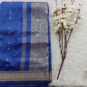 Women's Royal Blue Silk Saree With Blouse