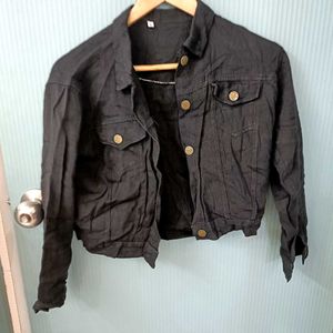 Black Denim Crop Jacket For Women