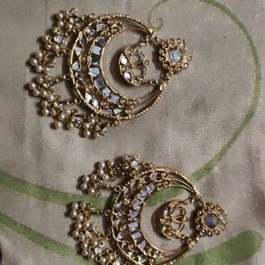 Beautiful Big Earings With Mirror Work And Pearls