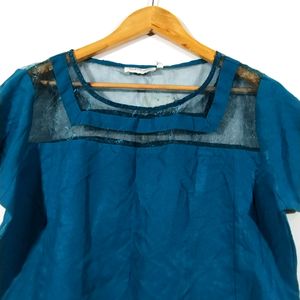 Teal Blue Round Neck Casual Top (Women)