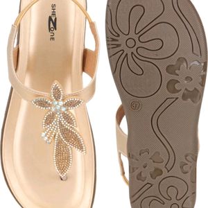 Women Floral Gold Casual Sandal