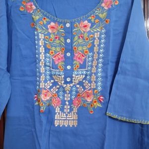 Biba Blue Embroidery Top