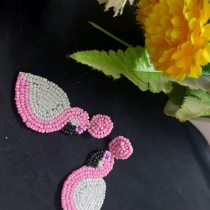 Stylish Pink N White Bird Earings