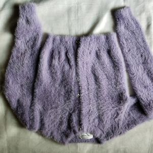 Purple  Relaxed  Fur Crop Sweater