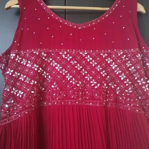 Hot Pink Mirror Work Gown with Duppata