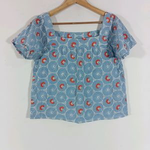 Blue Embroidered Casual Top (Women)