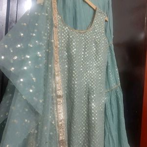 Greenish Grey Sharara Suit Or Dupatta For 34 Bust