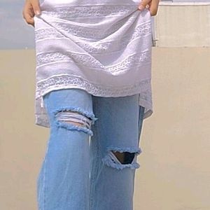 Sky Blue Ribbed Wide Leg Jeans 👖