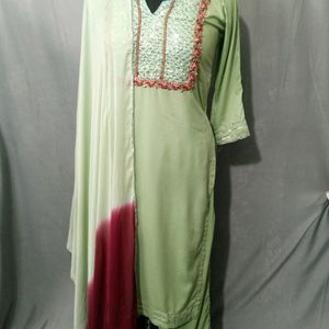 Kurta And Palazzo Set With Dyed Dupatta