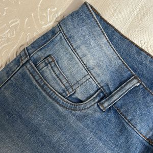 Blue Denim Mid Waist Shorts