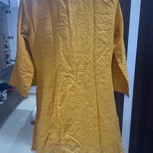 Yellow hand Knitted Moti kurti