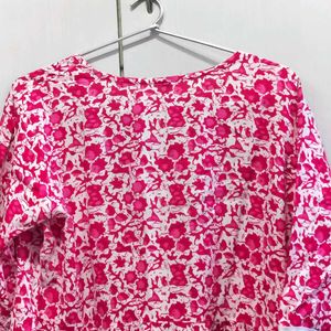 Vibrant Pink Floral Short Kurti