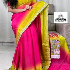 Pink With Lemon Yellow Rangoli Sarees