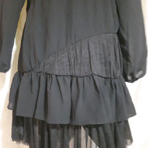 Black Flared Long Sleeves Dress