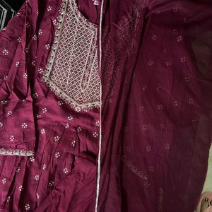 Maroon festive kurta pant dupatta set