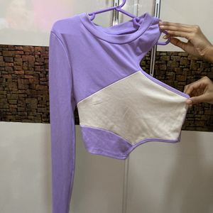 one shoulder crop top lavender