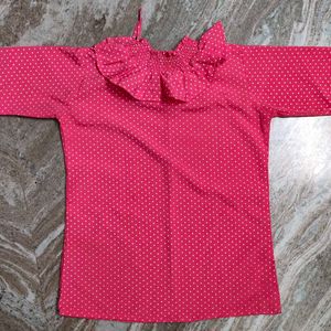 PINK & WHITE POLKA TOP WITH TURTLE NECK