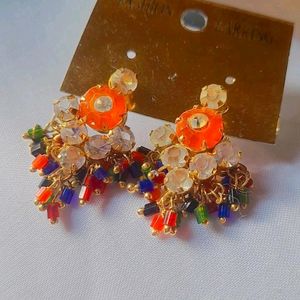 Orange Artificial Diamond Earings For Functions