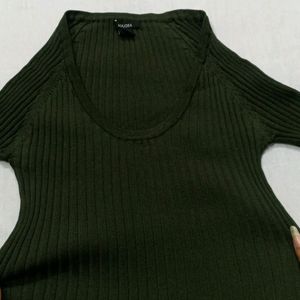 Dark Olive Fitted/Stretchable Deep Neck Top