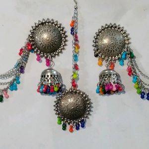 Oxidised Mang Tikka With Earing