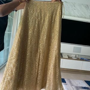 Golden Net Ghaghara  With Overall Design