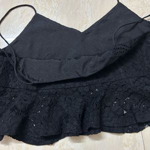 Cute Black Paplum Frill Cami Top