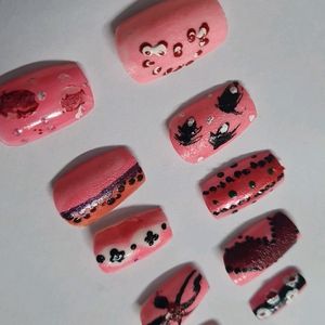 Pink Colour Artificial Nails Is Available.