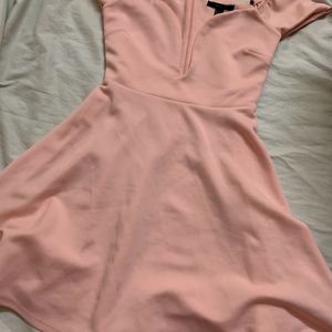 V Neck Pink Skater Dress